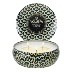Voluspa Maison Noir 3-wick Tin geurkaars 40 uur, French Linen< Geurkaarsen & Aroma Diffusers
