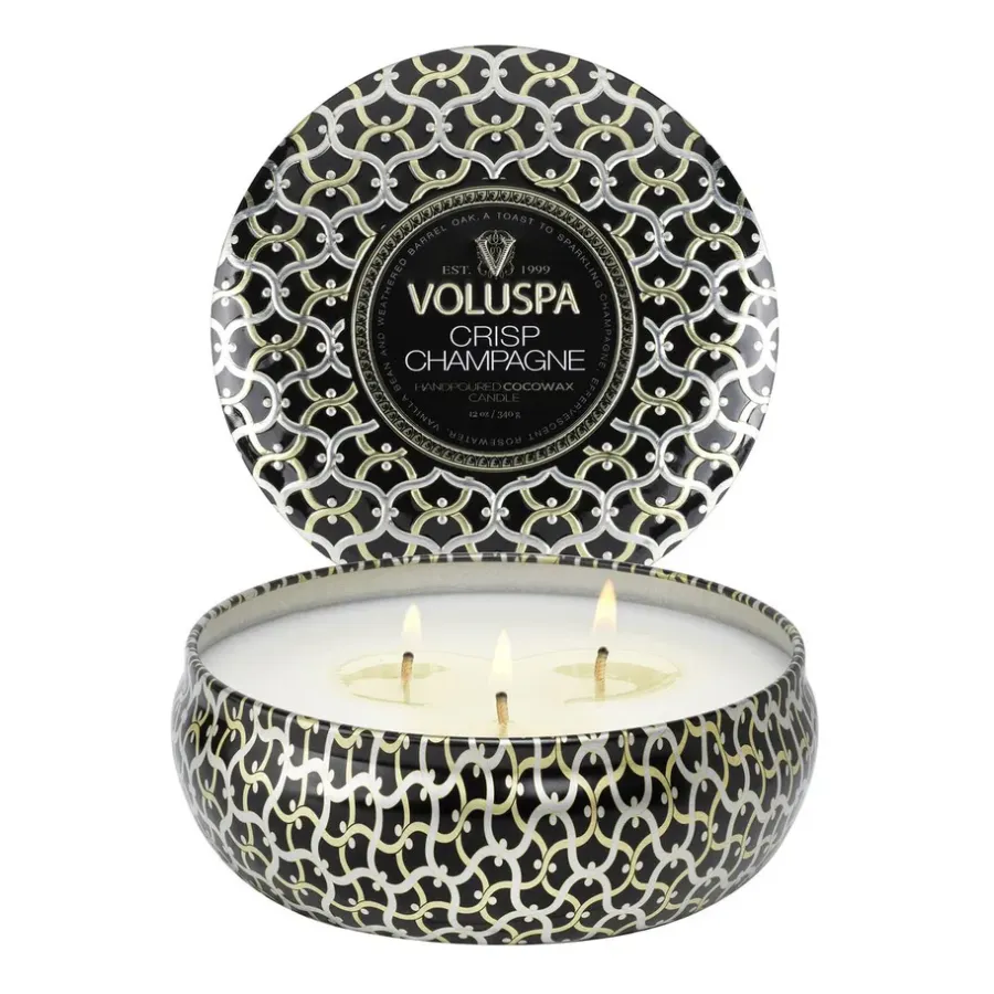 Voluspa Maison Noir 3-wick Tin geurkaars 40 uur, Crisp Champagne< Geurkaarsen & Aroma Diffusers