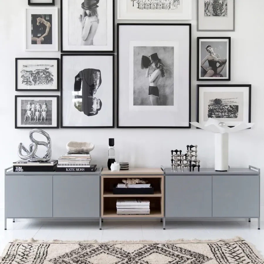 Zweed Molto Låg sideboard, grijs/eikenhout, 3 delen< Tv- & Mediameubels|Ladekasten & Dressoirs