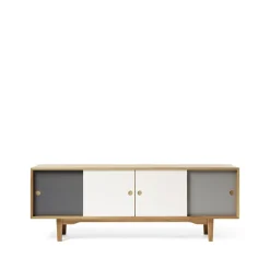 Zweed Moodi 180 sideboard, grijs/wit, eikenhouten frame< Tv- & Mediameubels|Ladekasten & Dressoirs