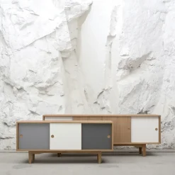 Zweed Moodi 180 sideboard, grijs/wit, eikenhouten frame< Tv- & Mediameubels|Ladekasten & Dressoirs