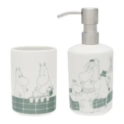 Moomin Arabia Moomin zeepdispenser en tandenborstelhouder, Badstund groen-wit< Tandenborstelhouders