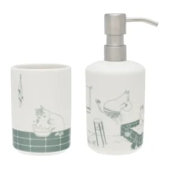 Moomin Arabia Moomin zeepdispenser en tandenborstelhouder, Badstund groen-wit< Tandenborstelhouders
