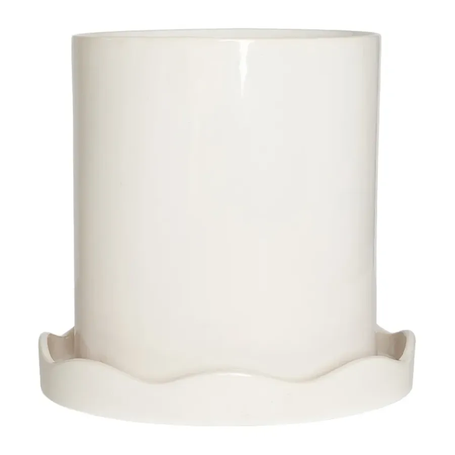 OYOY Nami pot met onderschotel Ø21,5 cm medium, White< Bloempotten