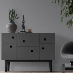 Zweed Peep C2 kast, slate grey, zwarte lak< Kasten & Vitrines