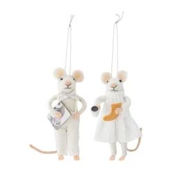 Bloomingville Peo kerstornament muis 2-delig, Wit< Kerstdecoraties