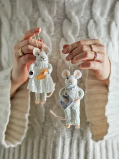 Bloomingville Peo kerstornament muis 2-delig, Wit< Kerstdecoraties