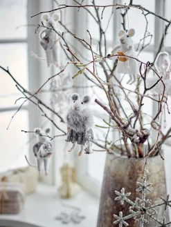 Bloomingville Peo kerstornament muis 2-delig, Wit< Kerstdecoraties