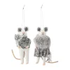 Bloomingville Peo kerstornament muis 2-delig, Wit-grijs< Kerstdecoraties