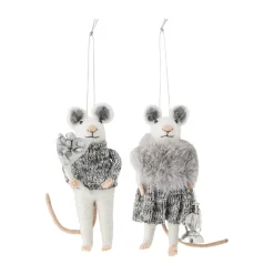 Bloomingville Peo kerstornament muis 2-delig, Wit-grijs< Kerstdecoraties