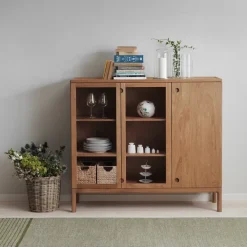 Stolab Prio Hoog dressoir, eikenhout naturel olie, glazen deur< Ladekasten & Dressoirs