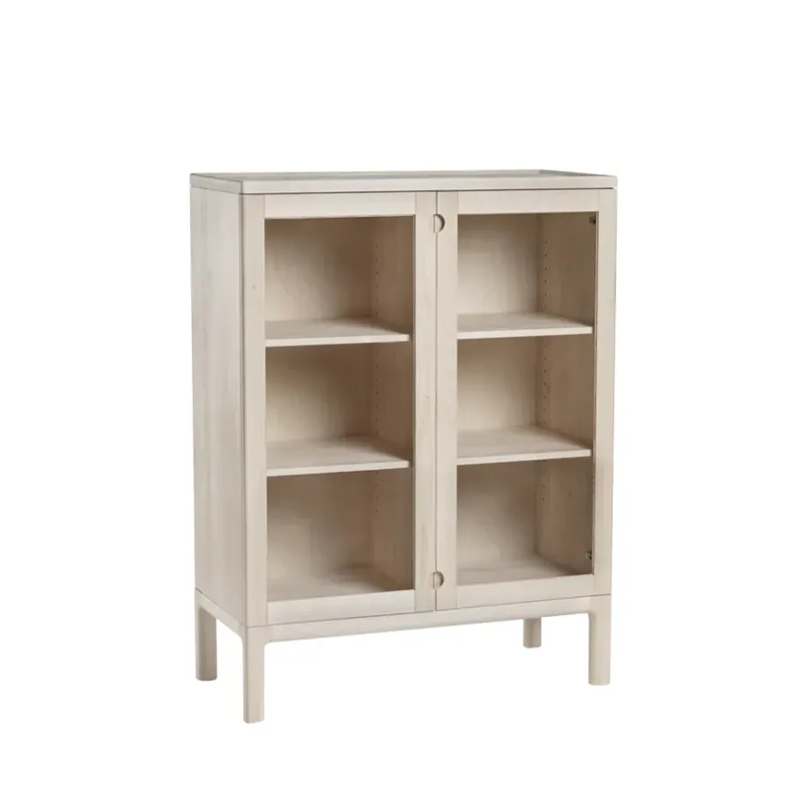 Stolab Prio kast hoog, berkenhout witgeolied, glazen deur< Kasten & Vitrines