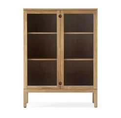 Stolab Prio kast hoog, eikenhout naturel olie, glazen deur< Kasten & Vitrines