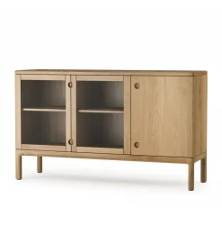Stolab Prio Medium dressoir, eikenhout naturel olie, glazen deur< Ladekasten & Dressoirs
