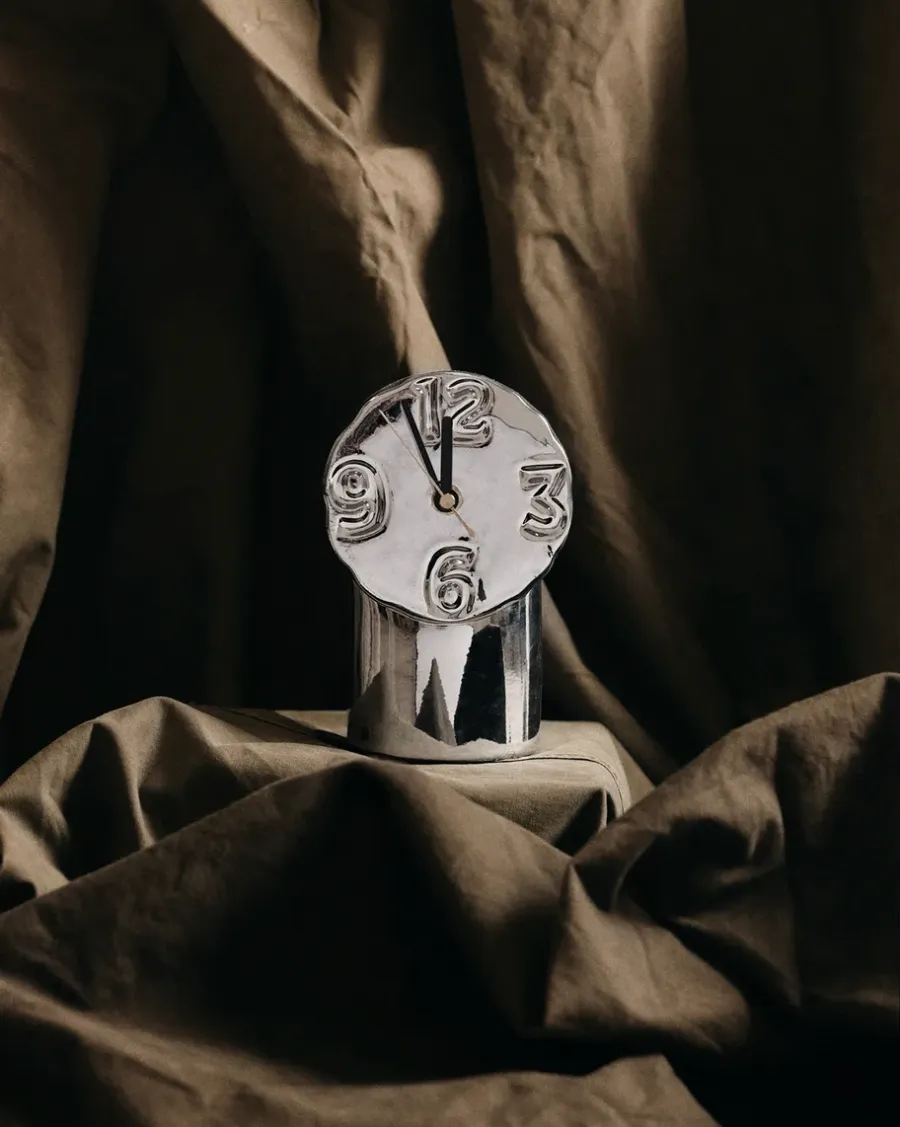HKliving Retro keramiekklok 17,5 cm, Chrome< Tafelklokken