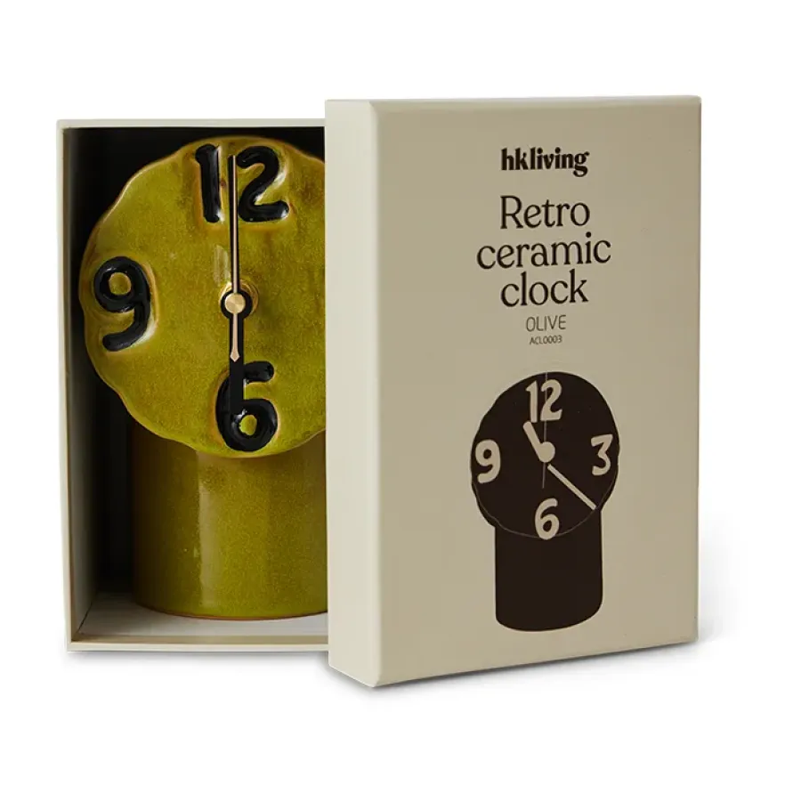 HKliving Retro keramische klok 18 cm, Olive< Tafelklokken
