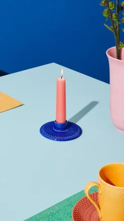 Lyngby Porcelæn Rhombe kandelaar 3 cm, Donkerblauw< Kandelaars