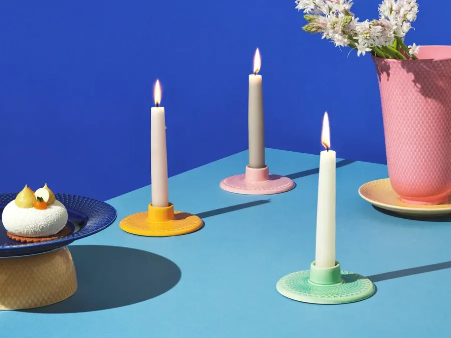 Lyngby Porcelæn Rhombe kandelaar 3 cm, Roze< Kandelaars