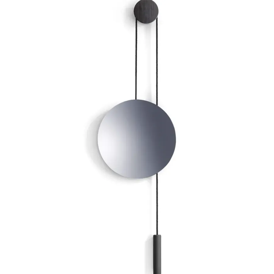 New Works Rise and Shine spiegel, Burned oak-steel weight< Ronde Spiegels|Wandspiegels