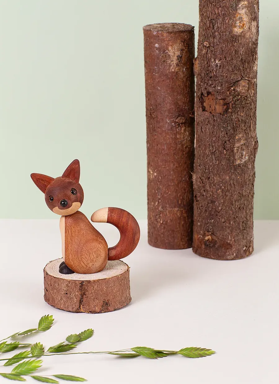 Spring Copenhagen Roxy vos decoratie 10 cm, Mahonie< Houten Beelden