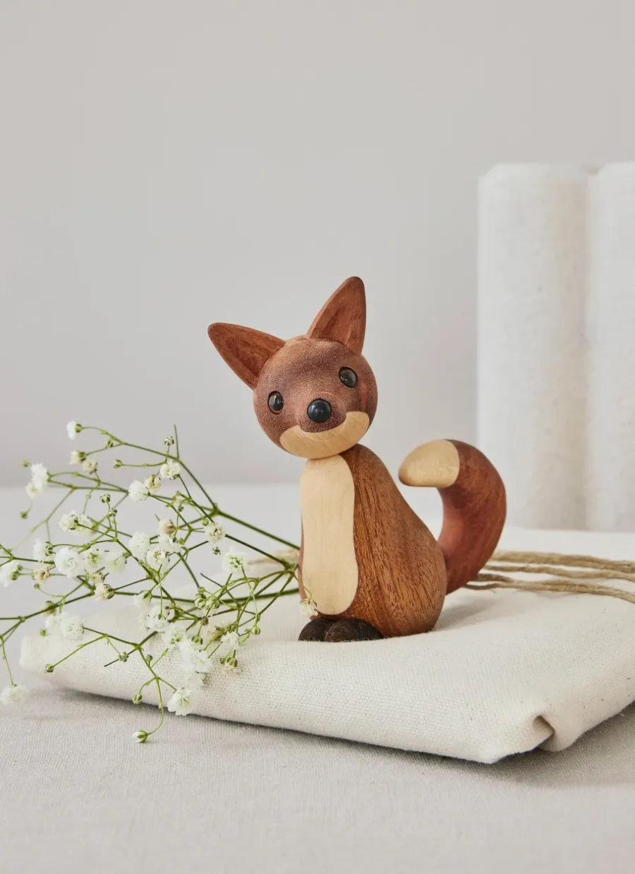 Spring Copenhagen Roxy vos decoratie 10 cm, Mahonie< Houten Beelden