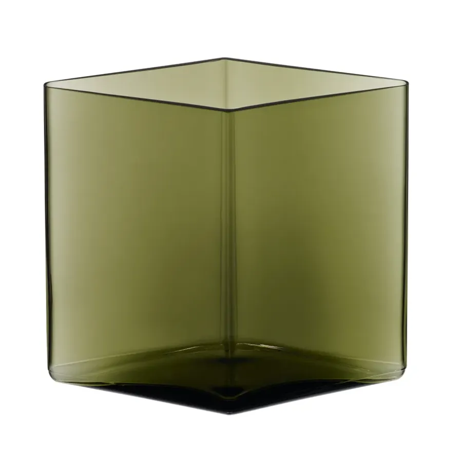 Iittala Ruutu vaas 20,5 x 18 cm, mosgroen< Vazen