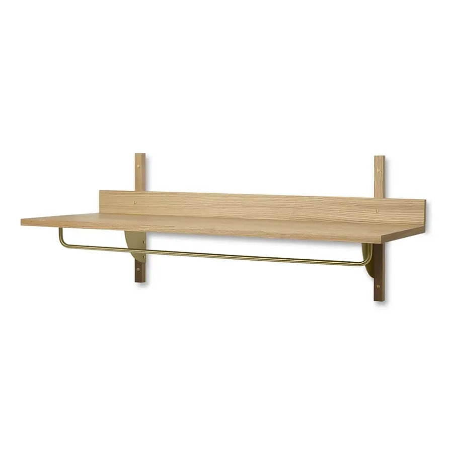 Ferm Living Sector plank met stang 37x87 cm, Oak-brass< Garderobehaken & Hoedenplanken