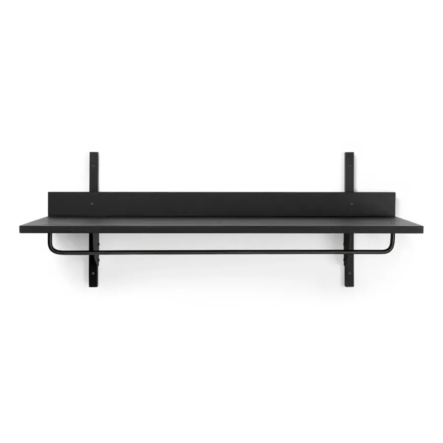 Ferm Living Sector plank met stang 37x87 cm, Black ash-black brass< Garderobehaken & Hoedenplanken