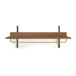 Ferm Living Sector plank met stang 37x87 cm, Smoked Oak, brass< Garderobehaken & Hoedenplanken
