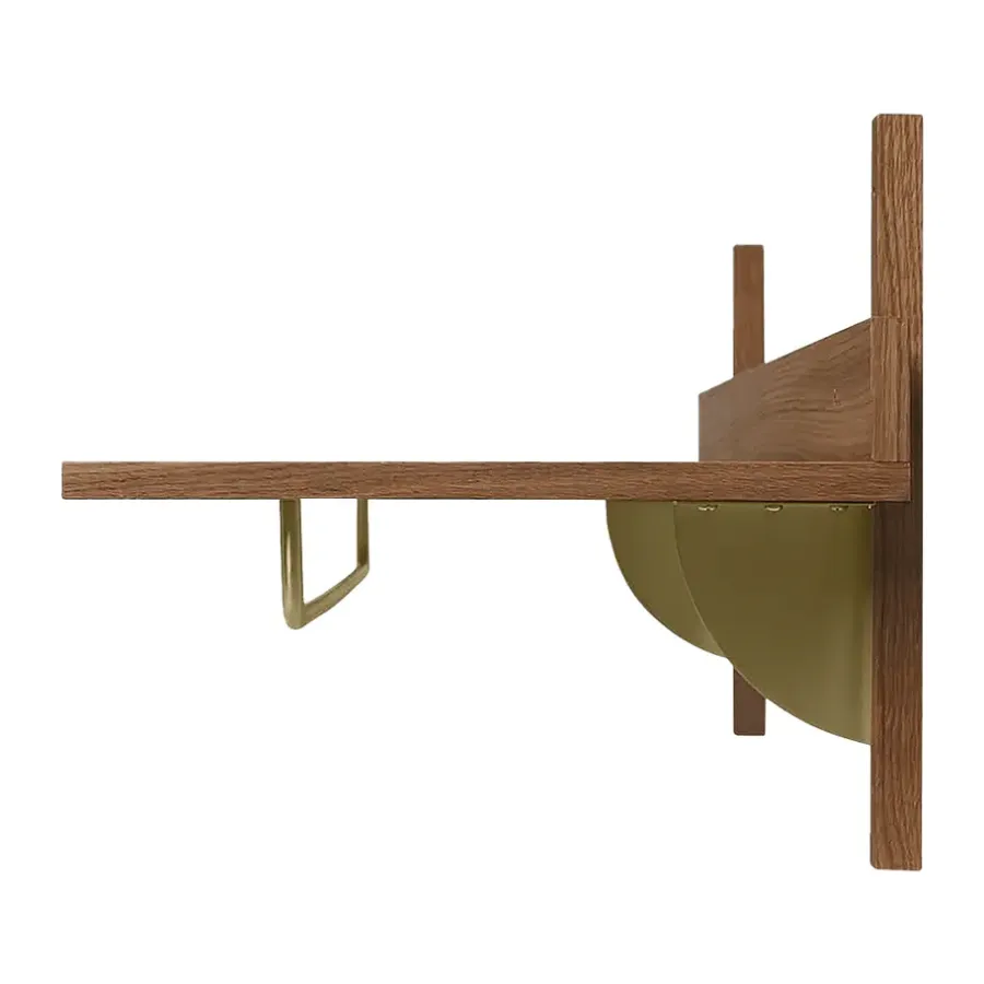 Ferm Living Sector plank met stang 37x87 cm, Smoked Oak, brass< Garderobehaken & Hoedenplanken