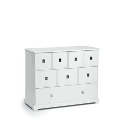 Mavis Smögen dressoir, wit, 9 laden, chroom< Ladekasten & Ladeblokken