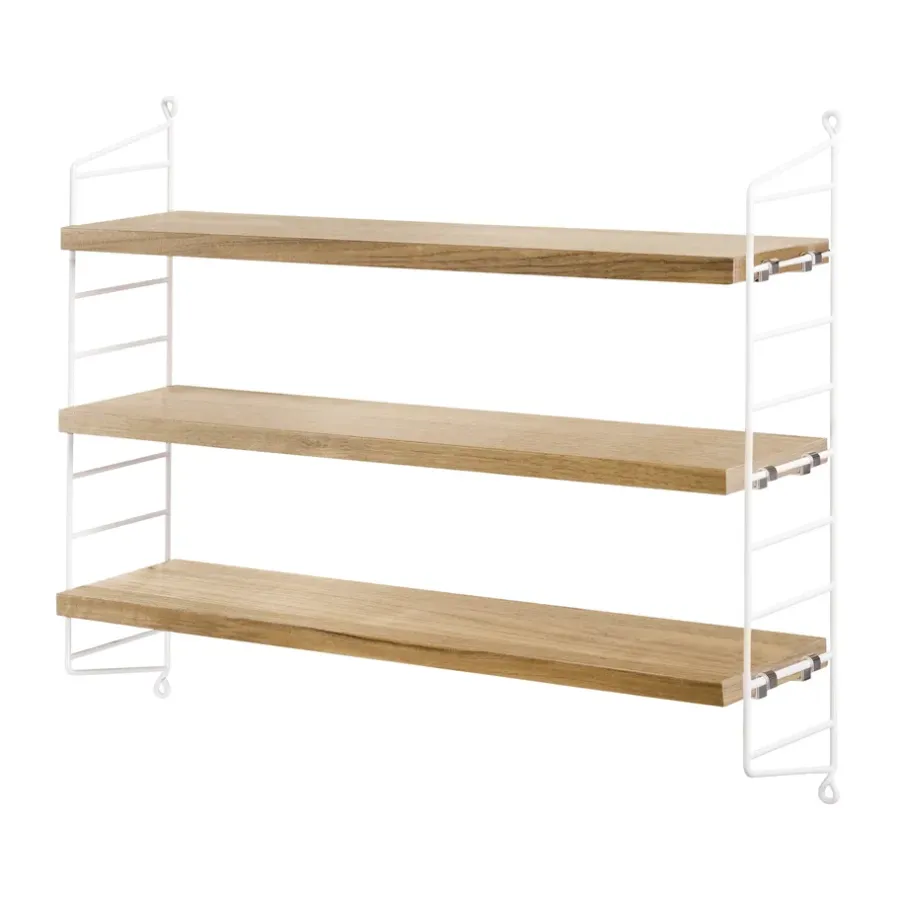 String Pocket boekenplank eiken-wit, eiken-wit< Planken & Planksystemen