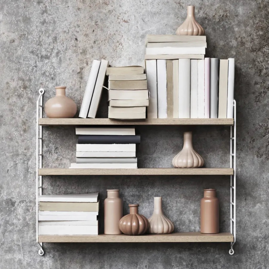 String Pocket boekenplank eiken-wit, eiken-wit< Planken & Planksystemen