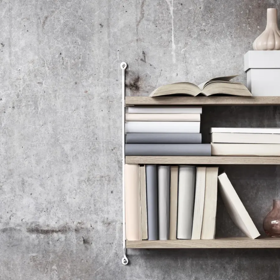 String Pocket boekenplank eiken-wit, eiken-wit< Planken & Planksystemen