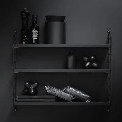 String Pocket boekenplank gebeitst essen-zwart, gebeitst essen< Planken & Planksystemen