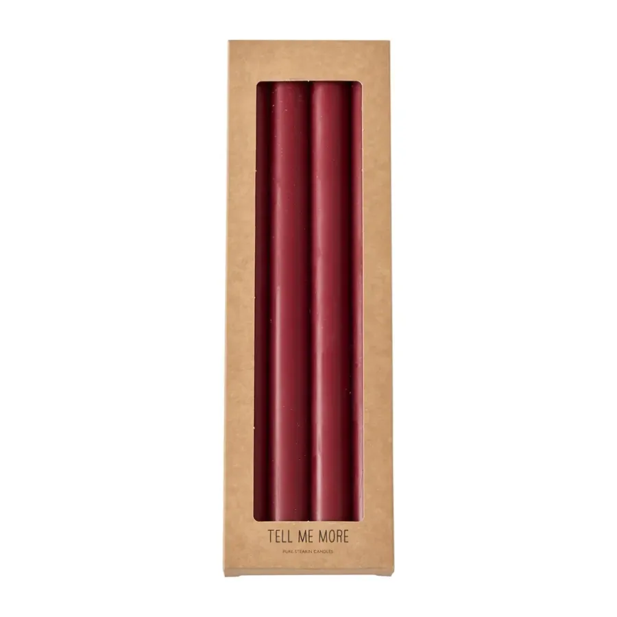 Tell Me More diner stearinkaars 28 cm 4-pack, Donkerrood< Kaarsen