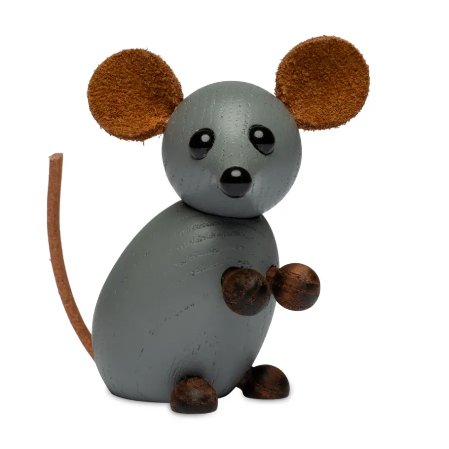 Spring Copenhagen The farm mouse decoratie 7 cm, Grijs< Houten Beelden