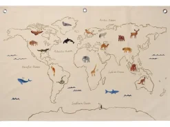 Ferm Living The world stoffen kaart, Offwhite< Wanddecoraties|Kinderkamer Interieuraccessoires