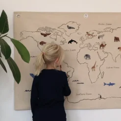 Ferm Living The world stoffen kaart, Offwhite< Wanddecoraties|Kinderkamer Interieuraccessoires