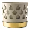 KLONG Trio Drop bloempot beige met schotel van messing, Medium Ø18 cm< Bloempotten