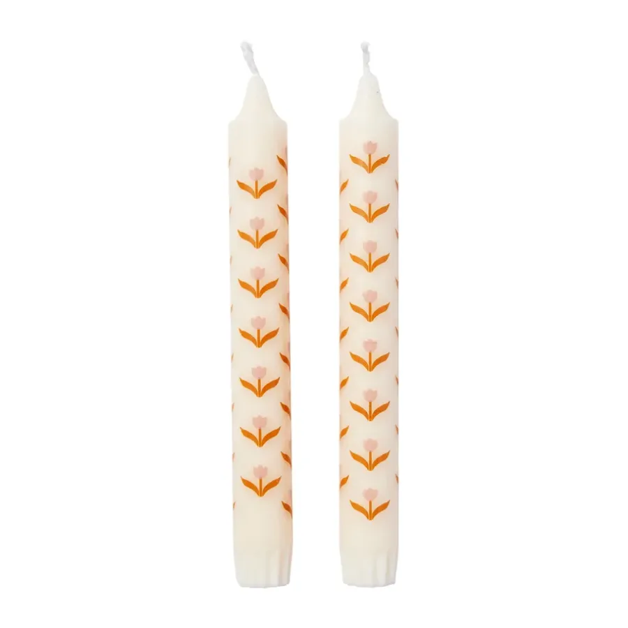 Broste Copenhagen Tulip kroonkaars 2-pack, White-soft pink< Kaarsen