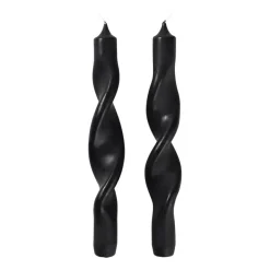 Broste Copenhagen Twist twisted candles gedraaide kaarsen 23 cm 2-pack, Simply black< Kaarsen