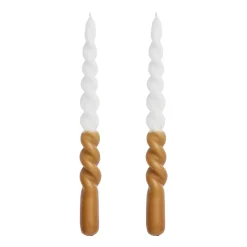 Lene Bjerre Twisted gedraaide kaarsen tweekleurig 25 cm 2-pack, Golden brown-white< Kaarsen