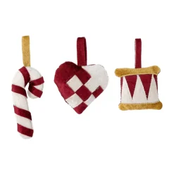Bloomingville Velua decoratiehanger 3-delig, Rood< Kerstdecoraties
