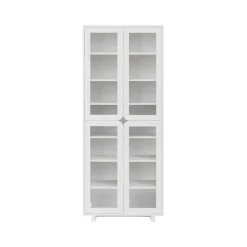 1898 Vidja hoge vitrinekast, witte lak< Kasten & Vitrines