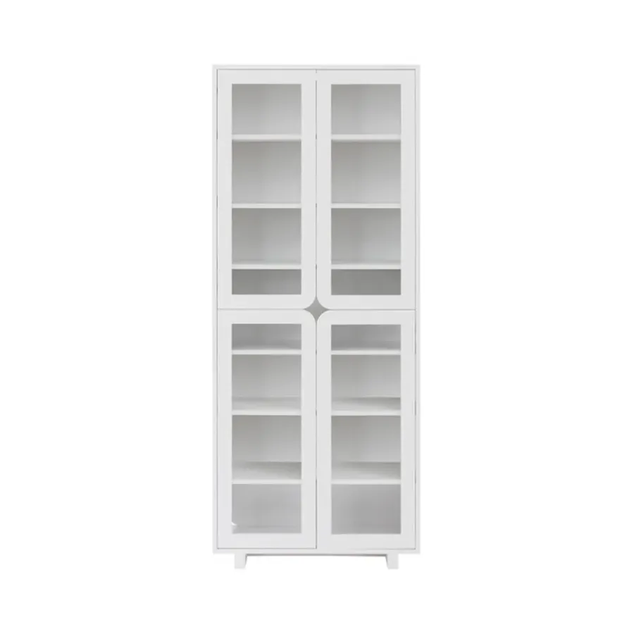 1898 Vidja hoge vitrinekast, witte lak< Kasten & Vitrines