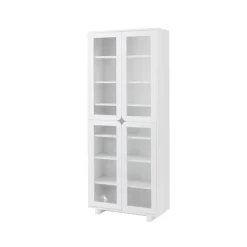 1898 Vidja hoge vitrinekast, witte lak< Kasten & Vitrines