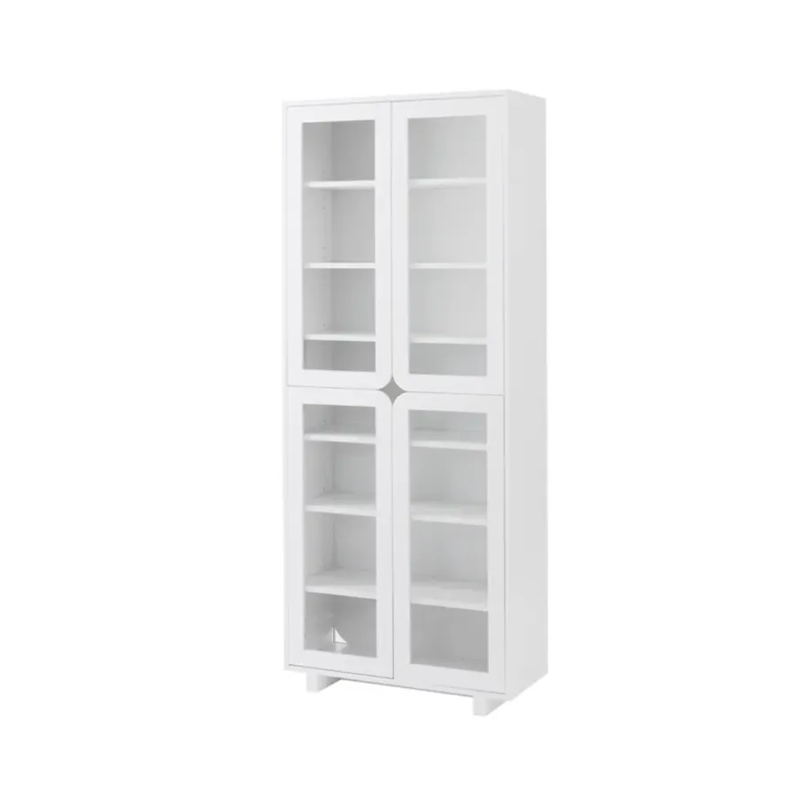 1898 Vidja hoge vitrinekast, witte lak< Kasten & Vitrines