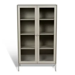 Mavis Volt vitrinekast 130 cm beige, Details in roestvrij staal< Kasten & Vitrines