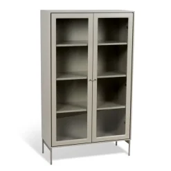 Mavis Volt vitrinekast 130 cm beige, Details in roestvrij staal< Kasten & Vitrines